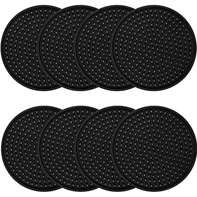 Coasters for Drinks , Perfect Silicone Drink Coasters Set of 8, Non-Stick Black Coasters for Coffee Table, Wooden Table, Heat Resistant Coaster Set with Deep Grooved, Coasters Fit All Cups