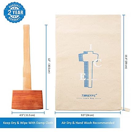 TMKEFFC Ice Mallet Lewis Bag Bartender Kit, Manual Wood Splicing Hammer and Reusable Three-Layer Thickened Canvas Bag for Ice Crushing, Craft Cocktail Tool for Home Party Bar Kitchen Restaurant