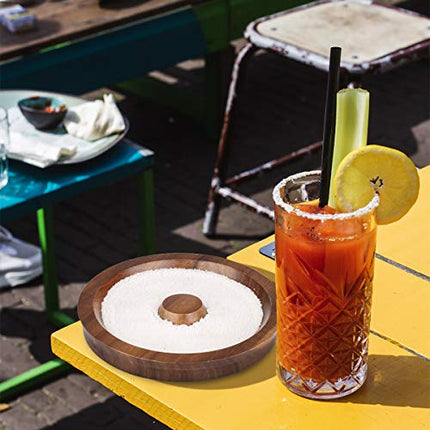TMKEFFC Margarita Salt Rimmer Bar Cocktails Sugar Rimming, Acacia Wood Glass Rimmer for Wide Glasses up to 5.5 Inches