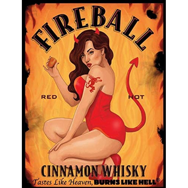 Fireball Tin Metal Sign Wall Decor Fun Decoration for Home Kitchen Bar Room Garage Vintage Retro Poster Plaque 12"x8" Inch