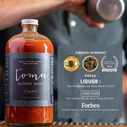 Bloody Mary Mix Original, Gluten Free, Vegan, Low Carb, Keto Friendly, Low Sodium, Premium Cocktail Mixer, 32oz Bottle, Pack of 2 - Toma