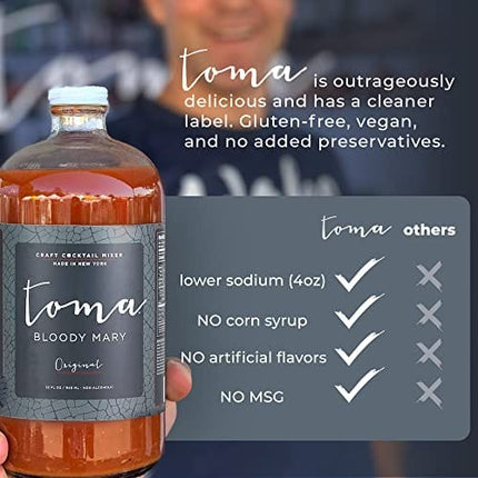 Bloody Mary Mix Original, Gluten Free, Vegan, Low Carb, Keto Friendly, Low Sodium, Premium Cocktail Mixer, 32oz Bottle, Pack of 2 - Toma