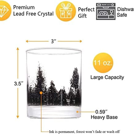 Bourbon Glasses TOOWELL Whiskey Glasses Set of 2, 11OZ Old Fashioned Glasses Forest Landscape Handmade Lead-Free Scotch Tumbler, Birthday Gifts Valentines Day Gift, Rocks Glass for Liquor and Cocktail