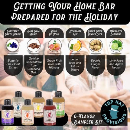 Home Bar Cocktail Mixer Gift Set & Mixology Sampler Kit – 6 pack combo set of 4oz bottles