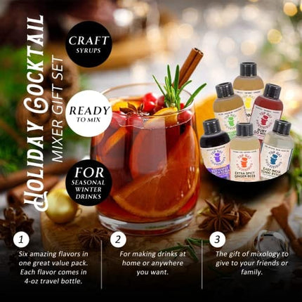 Home Bar Cocktail Mixer Gift Set & Mixology Sampler Kit – 6 pack combo set of 4oz bottles