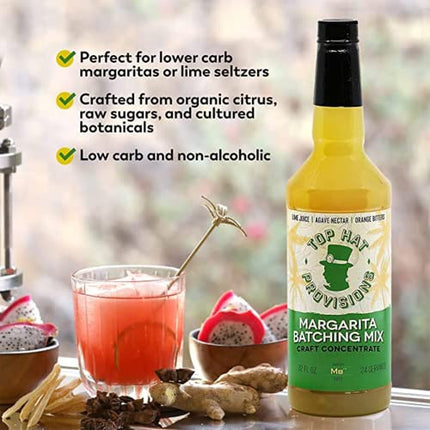 Top Hat Agave Margarita Batching Mix & Frozen Margarita Concentrate - 2 pack of 32oz bottles - 1.25oz pour makes 6oz of Margarita Mix - 1.25oz pour makes 6oz of Margarita Mix – Batch Margaritas on Draft & Frozen Margaritas