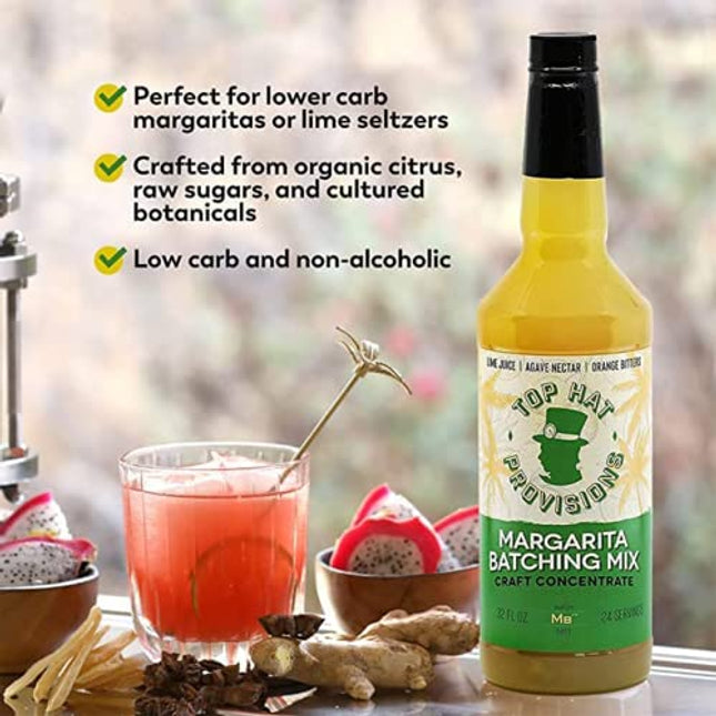 Top Hat Agave Margarita Batching Mix & Frozen Margarita Concentrate - 2 pack of 32oz bottles - 1.25oz pour makes 6oz of Margarita Mix - 1.25oz pour makes 6oz of Margarita Mix – Batch Margaritas on Draft & Frozen Margaritas