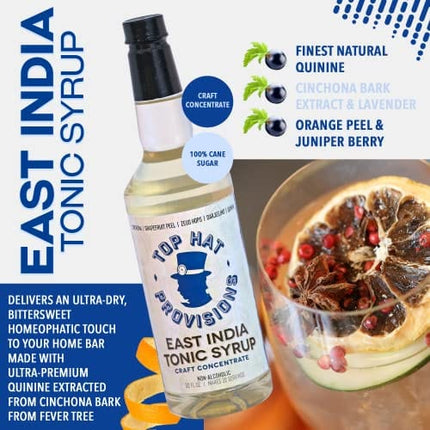 Top Hat East India Craft Concentrated Quinine Tonic Drink Syrup - 5x Natural Quinine Concentrate - Just Add Club Soda - 32oz bottle