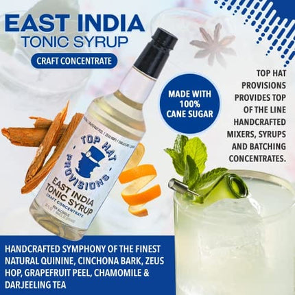 Top Hat East India Quinine Tonic Syrup - 5 times the Natural Quinine of Tonic Water - Make Tonic at Home - Compatible with SodaStream - Just Add Club Soda - 32oz Syrup Concentrate - 2 Pack
