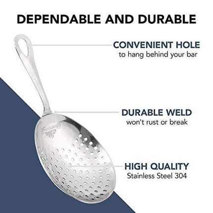 Julep Strainer: Professional Stainless Steel SS304 Cocktail Strainer for Home or Commercial Bar