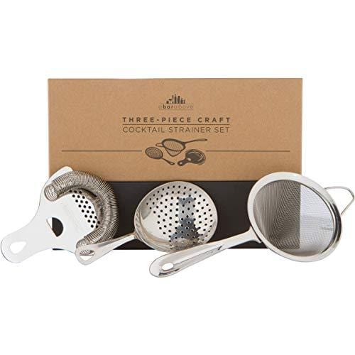 Cocktail Strainer Set: Stainless Steel Hawthorne Strainer, Julep Strainer and Conical Fine-Mesh Strainer