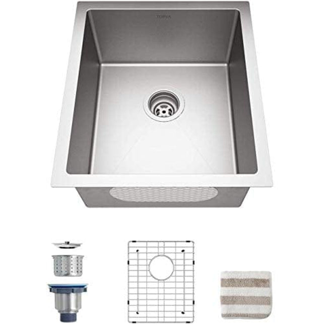 Bar Sink, TORVA 15 x 17 Inch Undermount Kitchen Sink, 16 Gauge Stainless Steel Wet Bar or Prep Sinks Single Bowl, Fits 18" Cabinet