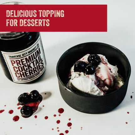 Traverse City Whiskey Co. Premium Cocktail Cherries | Cocktails & Desserts | All American, Natural, Certified Kosher, Stemless, Slow-Cooked Garnish for Old Fashioned, Ice Cream Sundaes & More (2 Pack of 21 oz)