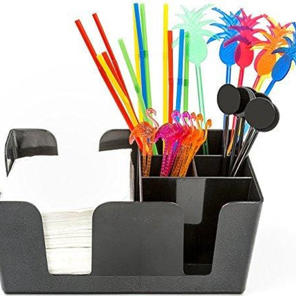 Bar Caddy Supplies (120 Pack) – Assorted Swizzle Sticks/Drink Stirrers (24 of Each Design) – Disposable Flexible Drinking Straws in 2 Sizes – Small Bar Party Supply Refill Pack for Bar Organizer