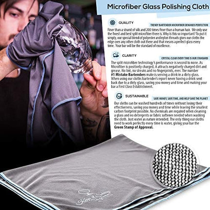 Trendy Bartender Microfiber Glass Polishing Cloth (2 Pack) – 25x20 inch – Premium Quality Lint-Free Cleaning Cloth for Stemware, Windows, – Bar Towel for Streakfree Results (Grey)