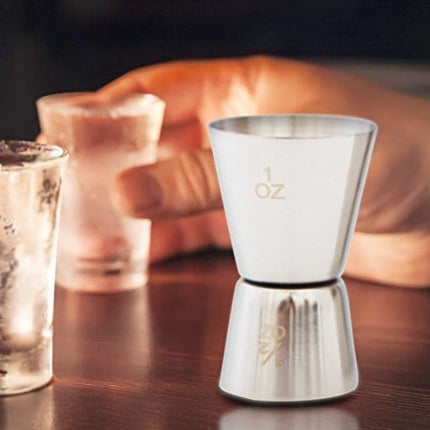 Premium Cocktail Shaker Set – 2 Professional Stainless Steel Martini Shakers (12 Ounce and 24 Ounce) – Built-In Strainer – Double Jigger Included – Bonus Cocktail Recipe eBook