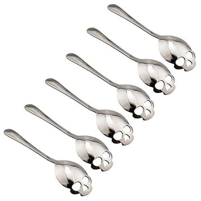 Skull Sugar Spoon 304 Stainless Steel Tea and Coffee Stirring Spoon Set of 6, Coffee Scoop Spoon Silver