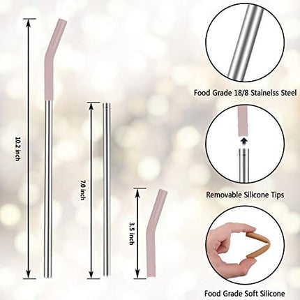 Tronco Set of 6 Stainless Steel Reusable Metal Straws with Silicone Flex Tips Elbows Cover, Metal Drinking Straws for Tronco Tumbler, 6 Steel Straws,6 Silicone Tips,1 Straw Cleaning Brush