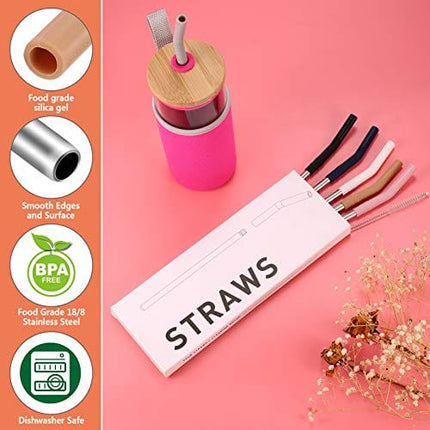 Tronco Set of 6 Stainless Steel Reusable Metal Straws with Silicone Flex Tips Elbows Cover, Metal Drinking Straws for Tronco Tumbler, 6 Steel Straws,6 Silicone Tips,1 Straw Cleaning Brush