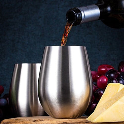 Stainless Steel Wine Glasses - Set of 4 Large & Elegant Stemless Goblets (18 oz) - Unbreakable, Shatterproof Metal Drinking Tumblers