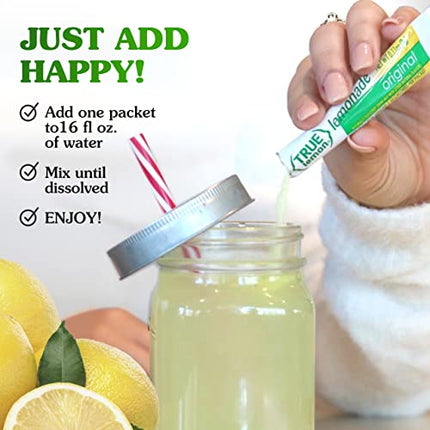 TRUE LEMON Original Lemonade Drink Mix (30 Packets) | Made from Real Lemon | No Preservatives, No Artificial Sweeteners, Gluten Free | Water Flavor Packets & Water Enhancer with Stevia