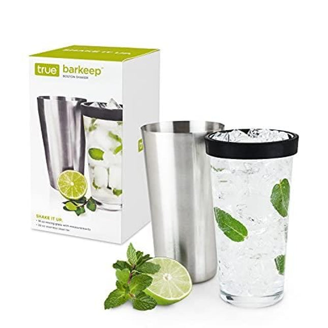 True Barkeep Boston Shaker, Stainless Steel Cocktail Shaker Tin & Mixing Glass Set with Measurements