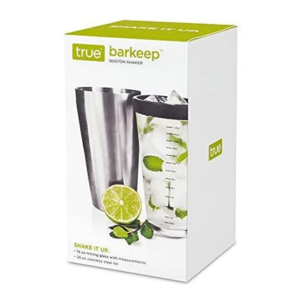 True Barkeep Boston Shaker, Stainless Steel Cocktail Shaker Tin & Mixing Glass Set with Measurements