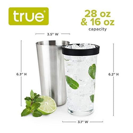 True Barkeep Boston Shaker, Stainless Steel Cocktail Shaker Tin & Mixing Glass Set with Measurements