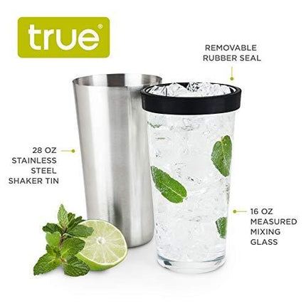True Barkeep Boston Shaker, Stainless Steel Cocktail Shaker Tin & Mixing Glass Set with Measurements
