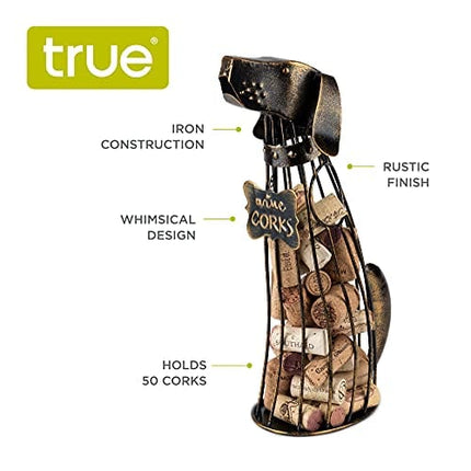 True Dog Wine Cork Holder, Decorative Wine Cork Storage and Decor, Set of 1, Rustic Bronze Finish, Holds 50 Wine Corks