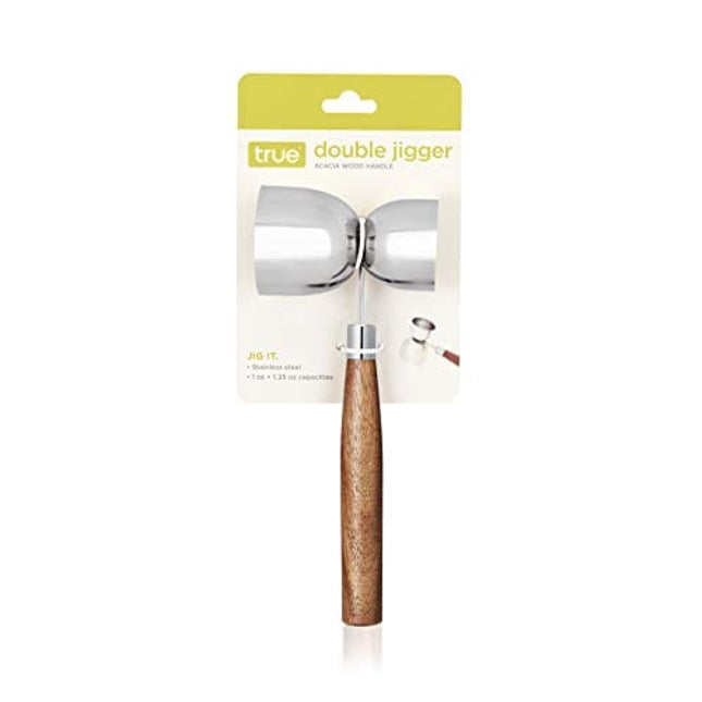 True Double Acacia Handle Jiggers, 1 oz / 1.25 oz, Brown