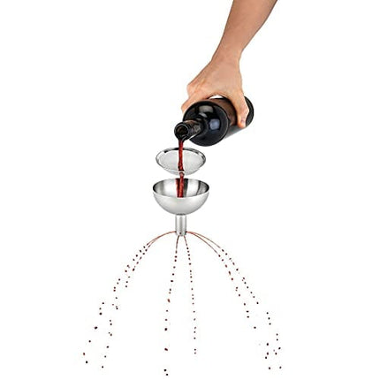 True Fountain Aerating Decanter Funnel - Wine Funnel with Mesh Strainer - Stainless Steel 2-Piece Set of 1