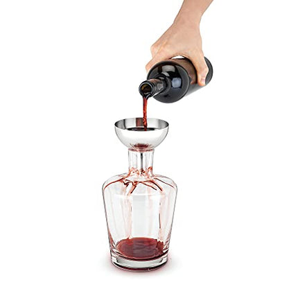 True Fountain Aerating Decanter Funnel - Wine Funnel with Mesh Strainer - Stainless Steel 2-Piece Set of 1