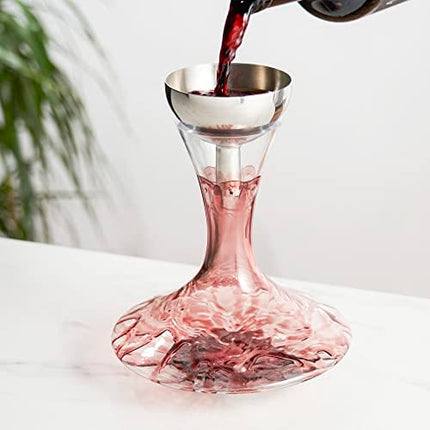 True Fountain Aerating Decanter Funnel - Wine Funnel with Mesh Strainer - Stainless Steel 2-Piece Set of 1