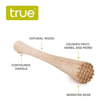 True Smash Natural Wood Muddler, Bar Cart and Cocktail Accessory, Craft Cocktail Tools, Bar Tool, 9"