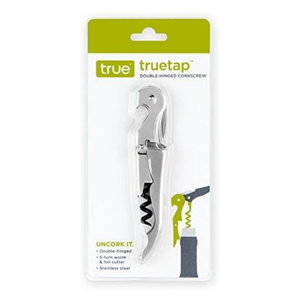 True TrueTap Double Hinged Waiter’s Corkscrew, Stainless Steel Wine Key Bottle Opener with Foil Cutter