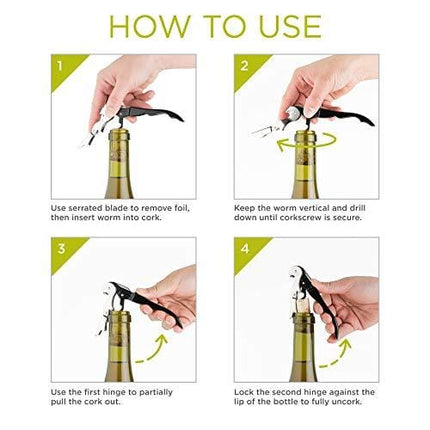 True TrueTap Double Hinged Waiter’s Corkscrew, Stainless Steel Wine Key Bottle Opener with Foil Cutter