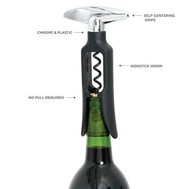 True Twister: Easy Corkscrew Turn Key Bar Accessory Wine Bottle Opener, 6", Black