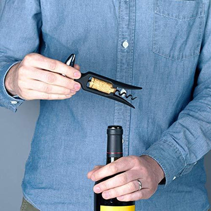 True Twister: Easy Corkscrew Turn Key Bar Accessory Wine Bottle Opener, 6", Black