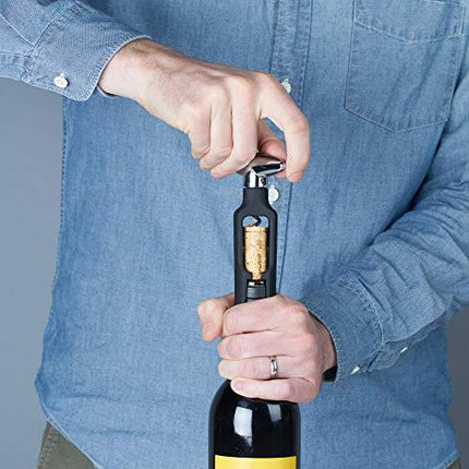 True Twister: Easy Corkscrew Turn Key Bar Accessory Wine Bottle Opener, 6", Black