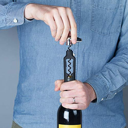 True Twister: Easy Corkscrew Turn Key Bar Accessory Wine Bottle Opener, 6", Black