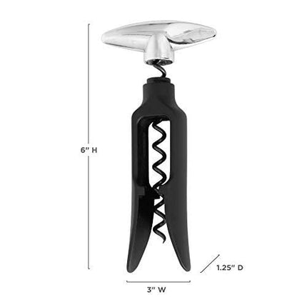 True Twister: Easy Corkscrew Turn Key Bar Accessory Wine Bottle Opener, 6", Black