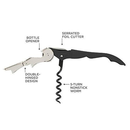 True Truetap Double Hinged Waiter's Corkscrew, Black