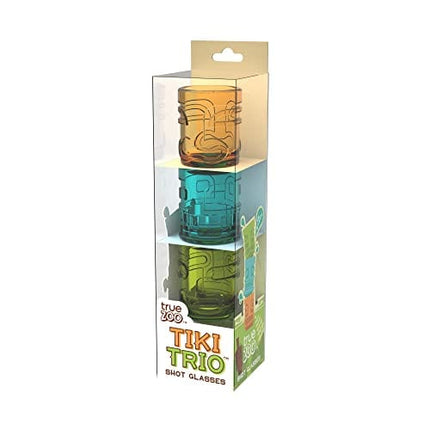 True Zoo Tiki Shot Glasses, Stackable Shot Glass Set, Dishwasher Safe Colored Glass, Holds 2 Ounces, Multicolor, Set of 3