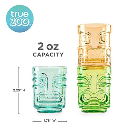 True Zoo Tiki Shot Glasses, Stackable Shot Glass Set, Dishwasher Safe Colored Glass, Holds 2 Ounces, Multicolor, Set of 3