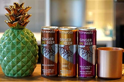 Ginger Beer with Lime by TrueRoots Brewing Company, Made with REAL non-gmo Ginger & Lime Juice, All-Natural with No Preservatives, 12 Fl Oz (Pack of 12) (Passionfruit + Cucumber)