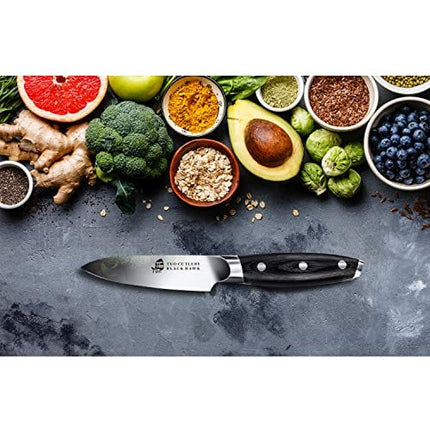 TUO Paring Knife - 3.5 inch Peeling Knife - Fruit and vegetable Knife Ultra Sharp Kitchen Knife - German HC Steel - Full Tang Pakkawood Handle - BLACK HAWK SERIES with Gift Box