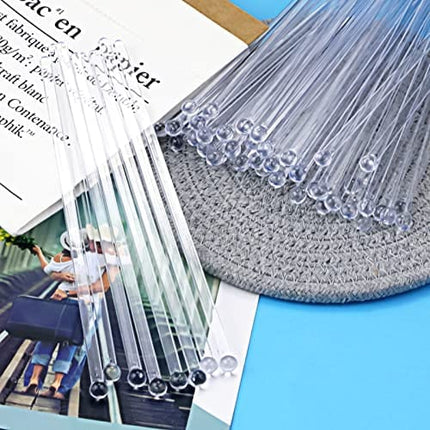 Twdrer 100 Pieces Plastic Ball Head Round Top Crystal Swizzle Sticks Stirrers for Coffee,Cocktail,Tea(Clear,7.2 Inch)