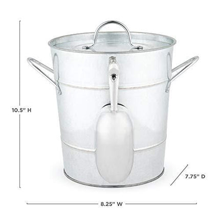 Twine Country Home Galvanized Bucket with Lid and Ice Scoop Stainless Steel, 10.5"