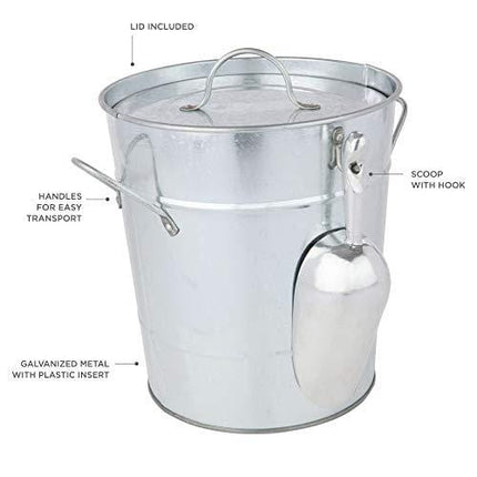 Twine Country Home Galvanized Bucket with Lid and Ice Scoop Stainless Steel, 10.5"